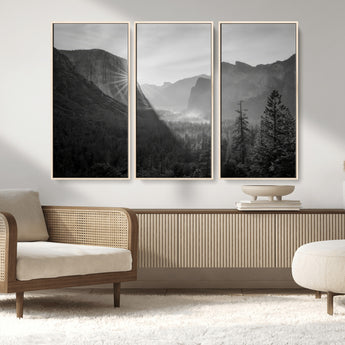 39278955-MGV-FC-48X32-3P_Natural-Yosemite Valley Wall Art Canvas Print, Framed El Capitan Art Picture Print, Misty Mountain Perfect Modern Rustic Decor Artwork