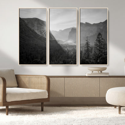 39278955-MGV-FC-48X32-3P_Natural-Yosemite Valley Wall Art Canvas Print, Framed El Capitan Art Picture Print, Misty Mountain Perfect Modern Rustic Decor Artwork