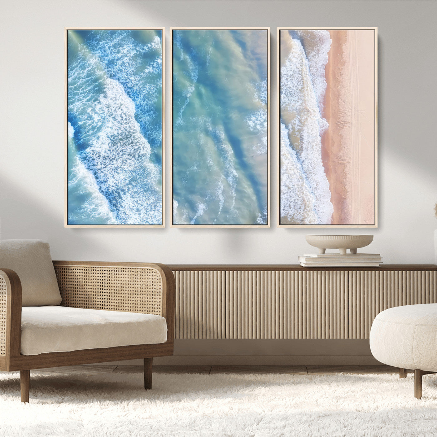 17641845-MGV-CV-36X24-Aerial Ocean Wall Art Canvas Print, Framed Blue Waves Art Picture Print, Sandy Shoreline Perfect Modern Coastal Decor Artwork