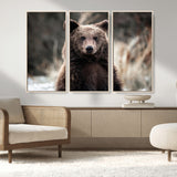 47112103-MGV-CV-36X24-Brown Bear Wall Art Canvas Print, Framed Forest Wildlife Art Picture Print, Woodland Bear Perfect Rustic Cabin Decor Artwork