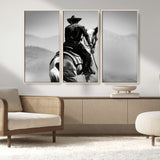 83102464-MGV-CV-36X24-Western Cowboy Wall Art Canvas Print, Framed Monochrome Horse Art Picture Print, Western Equestrian Perfect Rustic Western Decor