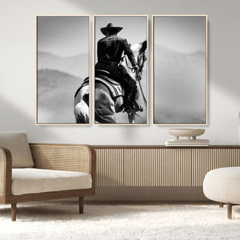 83102464-MGV-CV-36X24-Western Cowboy Wall Art Canvas Print, Framed Monochrome Horse Art Picture Print, Western Equestrian Perfect Rustic Western Decor