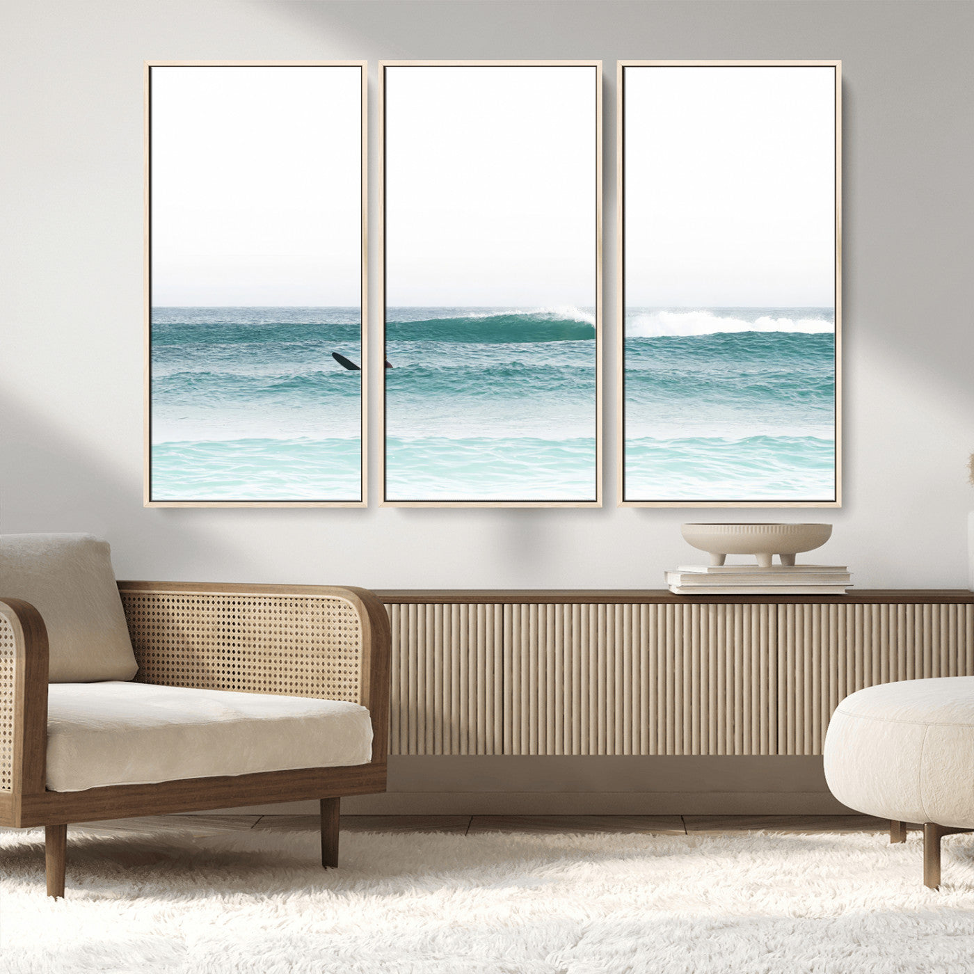 56345117-MGV-CV-36X24-Minimalist Surfing Wall Art Canvas Print, Framed Ocean Waves Art Picture Print, Soft Ocean Perfect Minimalist Coastal Decor