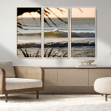 24896468-MGV-CV-36X24-Sunset Surf Wall Art Canvas Print, Framed Golden Waves Art Picture Print, Tropical Ocean Perfect Tropical Boho Decor Artwork