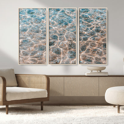 26580287-MGV-CV-36X24-Clear Water Wall Art Canvas Print, Framed Sunlit Ripples Art Picture Print, Ocean Texture Perfect Modern Coastal Decor Artwork