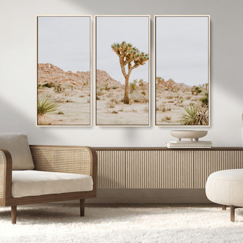 67109959-MGV-FC-48X32-3P_Natural-Joshua Tree Wall Art Canvas Print, Framed Neutral Desert Art Picture Print, Earthy Landscape Perfect Neutral Boho Decor Artwork