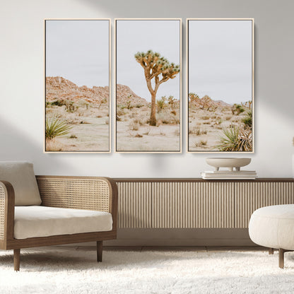 67109959-MGV-FC-48X32-3P_Natural-Joshua Tree Wall Art Canvas Print, Framed Neutral Desert Art Picture Print, Earthy Landscape Perfect Neutral Boho Decor Artwork