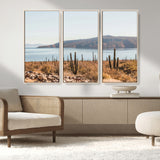 45193515-MGV-CV-36X24-Desert Cactus Wall Art Canvas Print, Framed Baja Coastline Art Picture Print, Coastal Desert Perfect Southwestern Minimalist Decor