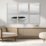 30524220-MGV-FC-48X32-3P_Natural-Whale Tail Wall Art Canvas Print, Framed Black White Ocean Art Picture Print, Calm Marine Perfect Minimalist Coastal Decor Artwork