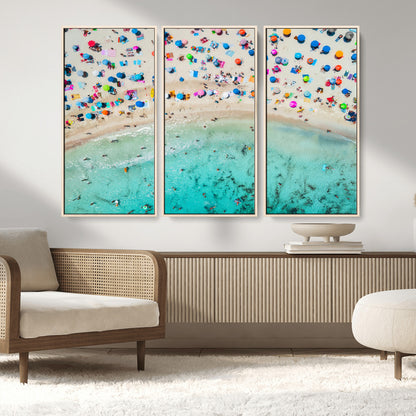 76172085-MGV-FC-48X32-3P_Natural-Tropical Shoreline Wall Art Canvas Print, Framed Beach Relaxing Art Picture Print, Aerial Summer Perfect Coastal Vibrant Decor