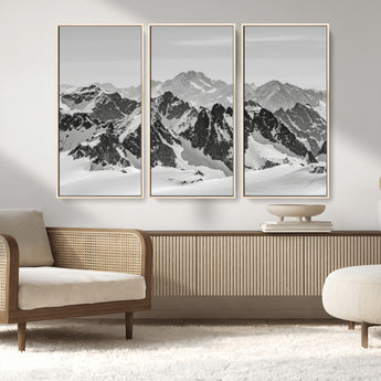 32399691-MGV-CV-36X24-Snowy Mountain Wall Art Canvas Print, Framed Mountain Peaks Art Picture Print, Alpine Mountains Perfect Minimalist Alpine Decor
