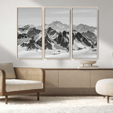 46884246-MGV-FC-48X32-3P_Natural-Snowy Mountain Wall Art Canvas Print, Framed Mountain Peaks Art Picture Print, Alpine Mountains Perfect Minimalist Alpine Decor