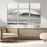 42544082-MGV-CV-36X24-Monochrome Seascape Wall Art Canvas Print, Framed Surf Wave Art Picture Print, Minimalist Ocean Perfect Moody Coastal Decor