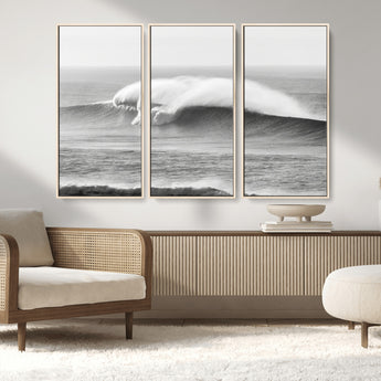 42544082-MGV-CV-36X24-Monochrome Seascape Wall Art Canvas Print, Framed Surf Wave Art Picture Print, Minimalist Ocean Perfect Moody Coastal Decor