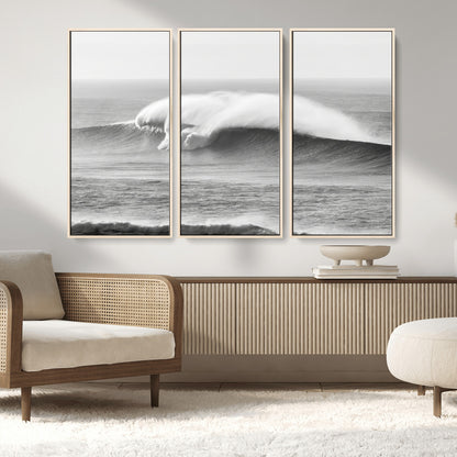 42544082-MGV-CV-36X24-Monochrome Seascape Wall Art Canvas Print, Framed Surf Wave Art Picture Print, Minimalist Ocean Perfect Moody Coastal Decor