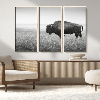 28435251-MGV-CV-36X24-Bison In Prairie Wall Art Canvas Print, Framed Rustic Wildlife Art Picture Print, Wild Buffalo Perfect Rustic Western Decor