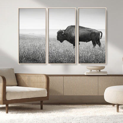 28435251-MGV-CV-36X24-Bison In Prairie Wall Art Canvas Print, Framed Rustic Wildlife Art Picture Print, Wild Buffalo Perfect Rustic Western Decor