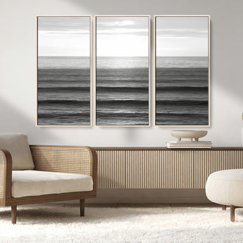 47305203-MGV-CV-36X24-Monochrome Ocean Wall Art Canvas Print, Framed Moody Ocean Art Picture Print, Calm Ocean Perfect Minimalist Coastal Decor Artwork