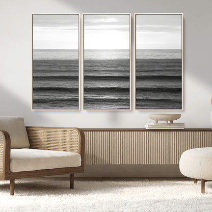 47305203-MGV-CV-36X24-Monochrome Ocean Wall Art Canvas Print, Framed Moody Ocean Art Picture Print, Calm Ocean Perfect Minimalist Coastal Decor Artwork