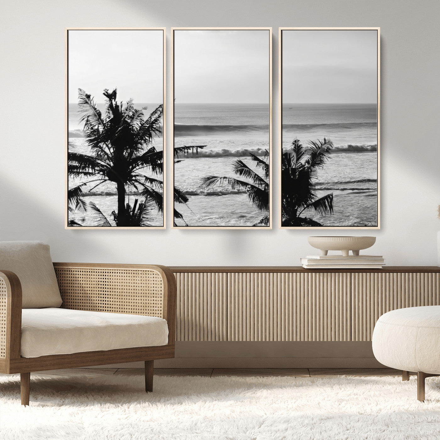 17508038-MGV-CV-36X24-Tropical Coastline Wall Art Canvas Print, Framed Palm Trees Art Picture Print, Ocean Waves Perfect Minimalist Coastal Decor