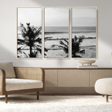 17508038-MGV-CV-36X24-Tropical Coastline Wall Art Canvas Print, Framed Palm Trees Art Picture Print, Ocean Waves Perfect Minimalist Coastal Decor