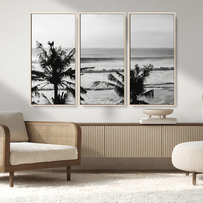 17508038-MGV-CV-36X24-Tropical Coastline Wall Art Canvas Print, Framed Palm Trees Art Picture Print, Ocean Waves Perfect Minimalist Coastal Decor