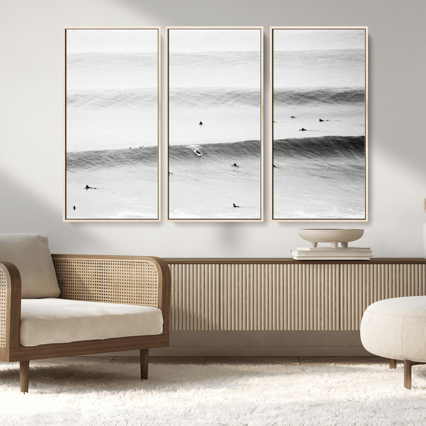 54291445-MGV-CV-36X24-Black White Ocean Wall Art Canvas Print, Framed Coastal Sport Art Picture Print, Ocean Culture Perfect Minimalist Coastal Decor