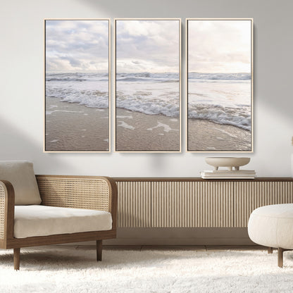 70596264-MGV-CV-36X24-Ocean Waves Wall Art Canvas Print, Framed Coastal Shoreline Art Picture Print, Sea Foam Perfect Coastal Minimalist Decor Artwork