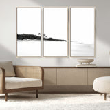 29611516-MGV-FC-48X32-3P_Natural-Black White Beach Wall Art Canvas Print, Framed Palm Trees Art Picture Print, Monochrome Tropical Perfect Minimalist Coastal Decor