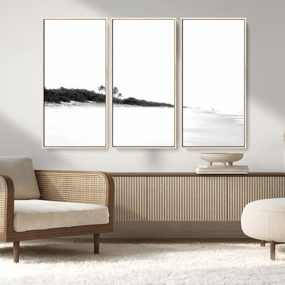 29611516-MGV-FC-48X32-3P_Natural-Black White Beach Wall Art Canvas Print, Framed Palm Trees Art Picture Print, Monochrome Tropical Perfect Minimalist Coastal Decor