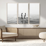 26667396-MGV-CV-36X24-Black White Ocean Wall Art Canvas Print, Framed Monochrome Water Art Picture Print, Diving into Water Perfect Minimalist Aquatic