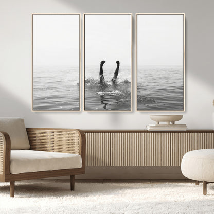 26667396-MGV-CV-36X24-Black White Ocean Wall Art Canvas Print, Framed Monochrome Water Art Picture Print, Diving into Water Perfect Minimalist Aquatic