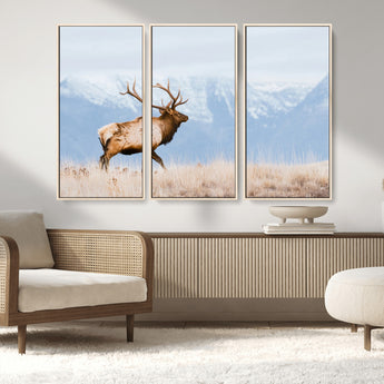96024025-MGV-CV-36X24-Elk Photography Wall Art Canvas Print, Framed Mountain Wildlife Art Picture Print, Rustic Lodge Decor Perfect Rustic Lodge Decor