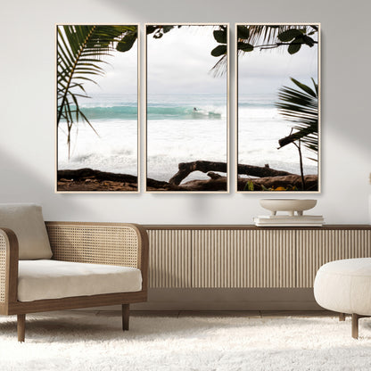 50382104-MGV-CV-36X24-Tropical Surf Wall Art Canvas Print, Framed Palm Tree View Art Picture Print, Beach House Art Perfect Boho Coastal Decor Artwork