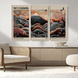 55739266-MGV-FC-48X32-3P_Natural-Japanese Wall Art Print – Abstract Yayoi Kusama Inspired Dotted Landscape Poster, Surreal Oriental Mountain and Cherry Blossom