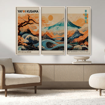 22373530-MGV-FC-48X32-3P_Natural-Japanese Mt Fuji Wave Art Print – Ukiyo e Inspired Sun & Cherry Blossom Poster, Traditional Asian Landscape Painting, Modern