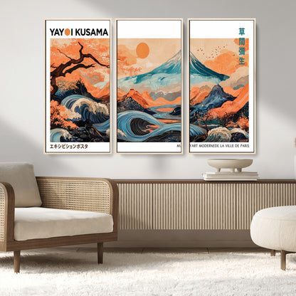 88785870-MGV-CV-36X24-Japanese Great Wave & Mt Fuji Wall Art – Ukiyo e Style Landscape Print with Flowing River, Autumn Mountain Poster, Oriental Asian