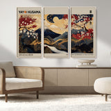 54967195-MGV-CV-36X24-Mount Fuji Wall Art – Japanese Cherry Blossom Abstract Canvas Print, Navy Gold Landscape Painting, Oriental Luxury Home Decor