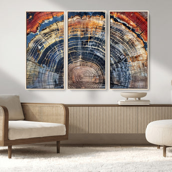 38987581-MGV-FC-48X32-3P_Natural-Tree Ring Art Wall Art Canvas Print, Framed Rustic Wall Decor Art Picture Print, Nature Grain Print Perfect Modern Rustic Decor