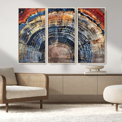 38987581-MGV-FC-48X32-3P_Natural-Tree Ring Art Wall Art Canvas Print, Framed Rustic Wall Decor Art Picture Print, Nature Grain Print Perfect Modern Rustic Decor