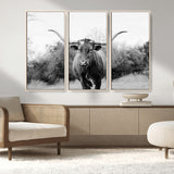 97280319-MGV-CV-36X24-Longhorn Photography Wall Art Canvas Print, Framed Western Cow Decor Art Picture Print, Texas Ranch Style Perfect Rustic Farmhouse