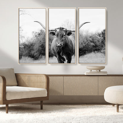 97280319-MGV-CV-36X24-Longhorn Photography Wall Art Canvas Print, Framed Western Cow Decor Art Picture Print, Texas Ranch Style Perfect Rustic Farmhouse
