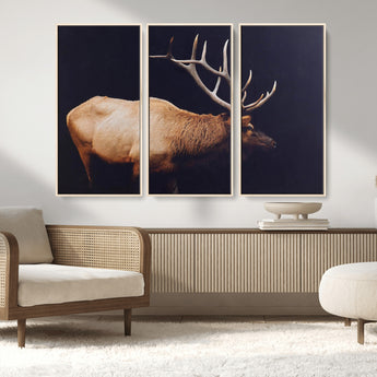 89239257-MGV-FC-48X32-3P_Natural-Bull Elk Decor Wall Art Canvas Print, Framed Elk Photography Art Picture Print, Rustic Wildlife Perfect Rustic Lodge Decor Artwork