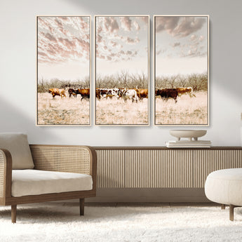 57389417-MGV-CV-36X24-Cow Herd Photography Wall Art Canvas Print, Framed Rustic Farmhouse Decor Art Picture Print, Western Ranch Style Perfect Rustic