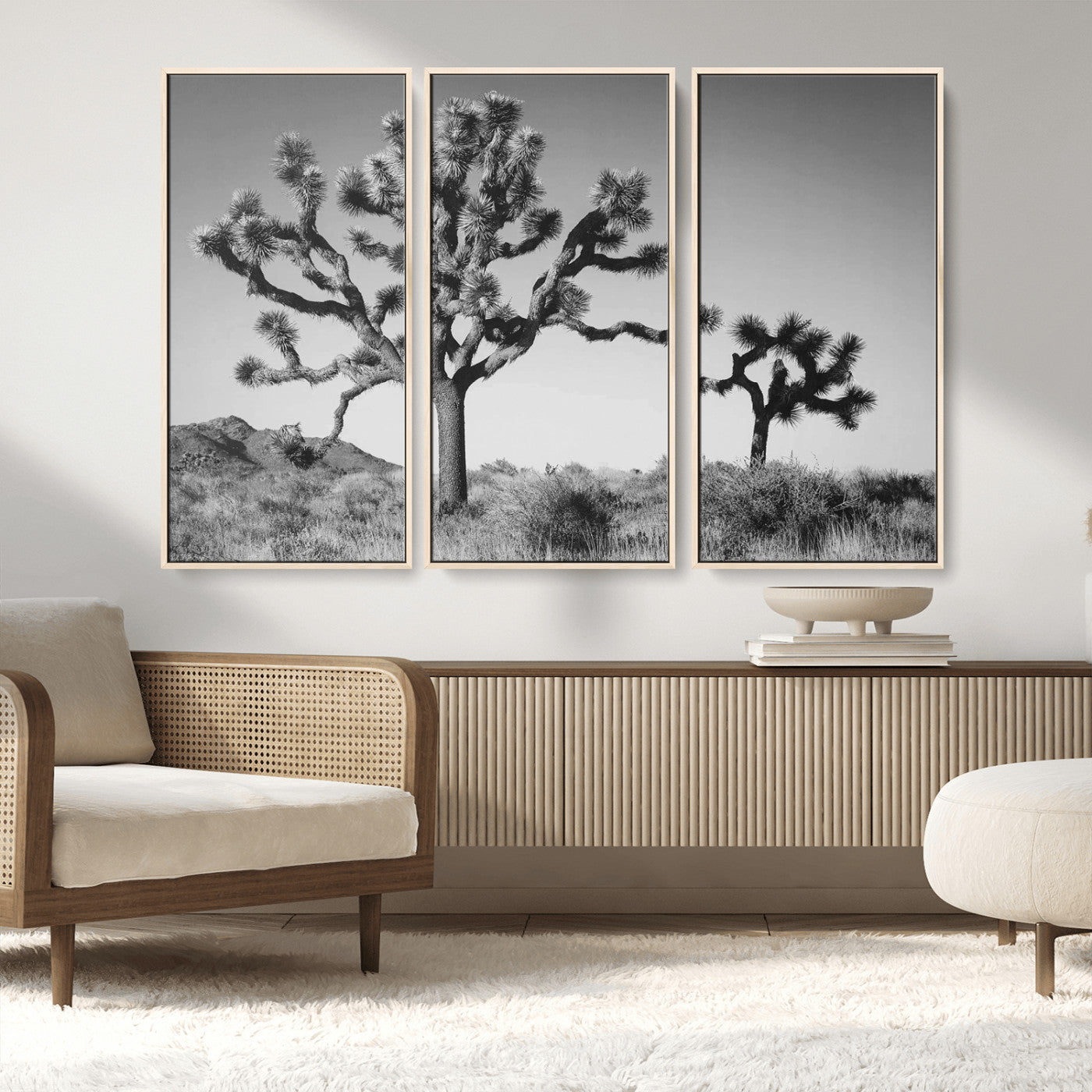 93692513-MGV-CV-36X24-Joshua Tree Wall Art Canvas Print, Framed Monochrome Desert Art Picture Print, Minimalist Nature Scene Perfect Southwestern