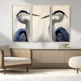 18230556-MGV-CV-36X24-Blue Heron Pair Wall Art Canvas Print, Framed Coastal Bird Theme Art Picture Print, Tranquil Wildlife Scene Perfect Coastal