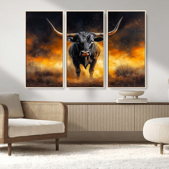 58293979-MGV-CV-36X24-Longhorn Canvas Wall Art Canvas Print, Framed Bold Bull Wall Art Art Picture Print, Western Animal Decor Perfect Western Dramatic