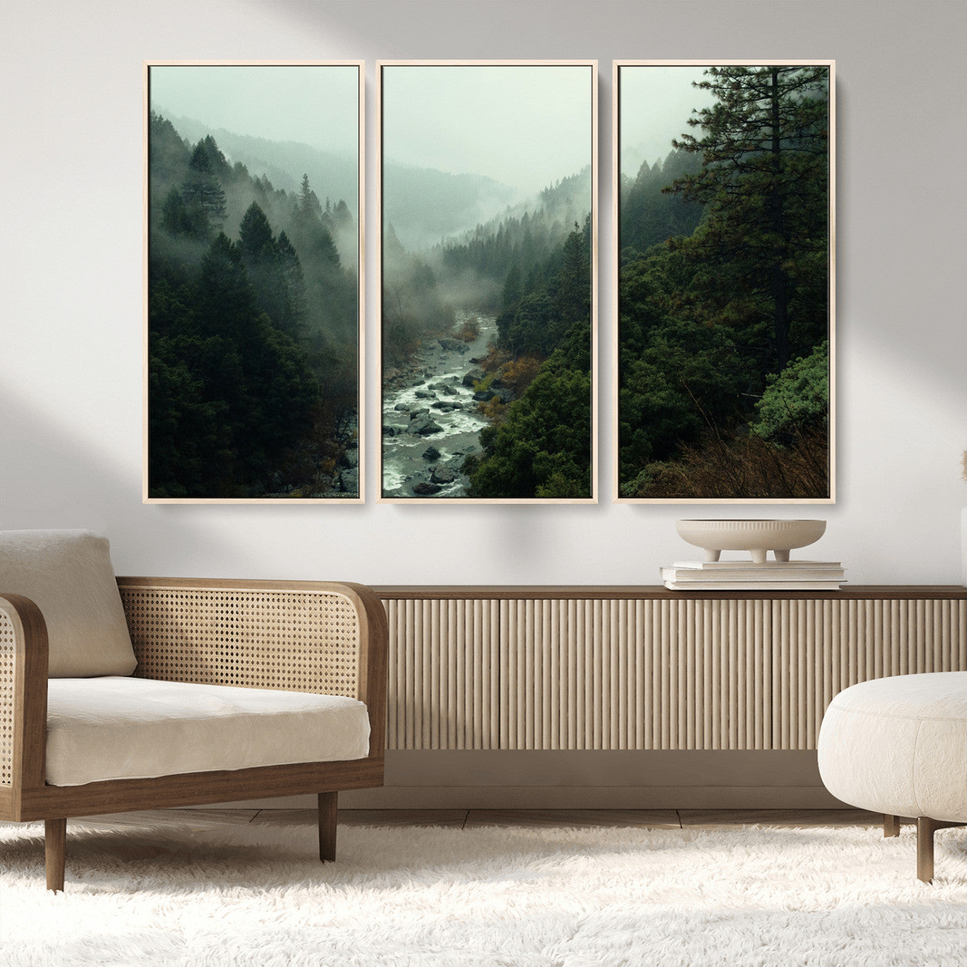 48497565-MGV-CV-36X24-Misty Forest Wall Art Canvas Print, Framed Foggy River Art Picture Print, Moody Landscape Perfect Moody Wilderness Decor Artwork