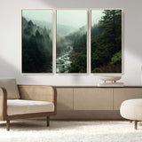 48497565-MGV-CV-36X24-Misty Forest Wall Art Canvas Print, Framed Foggy River Art Picture Print, Moody Landscape Perfect Moody Wilderness Decor Artwork