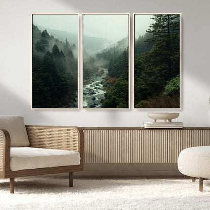 48497565-MGV-CV-36X24-Misty Forest Wall Art Canvas Print, Framed Foggy River Art Picture Print, Moody Landscape Perfect Moody Wilderness Decor Artwork